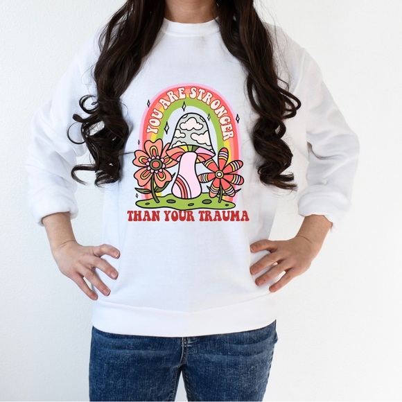 Stronger than trauma mental health graphic crewneck sweatshirt oversized XL - Picture 3 of 10